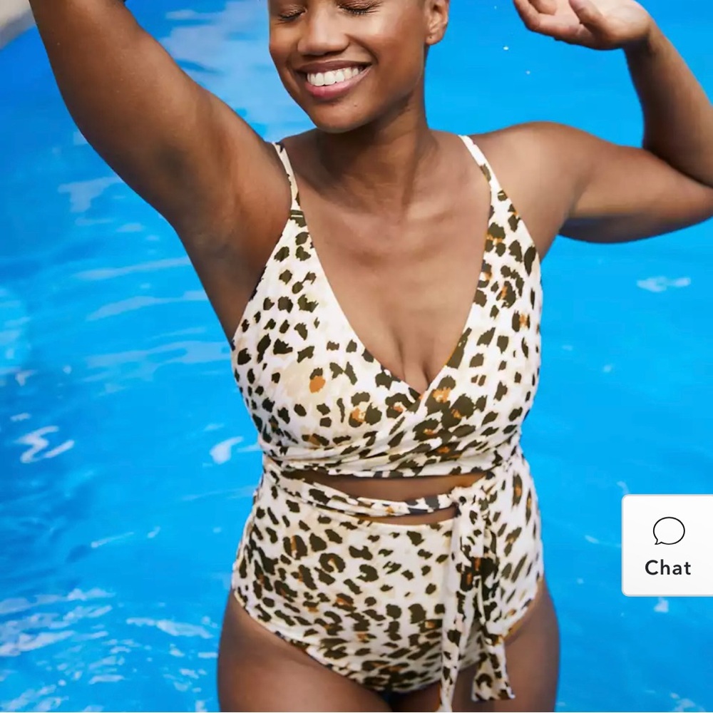Aerie Leopard Wrap One Piece Swimsuit - cream - medium long